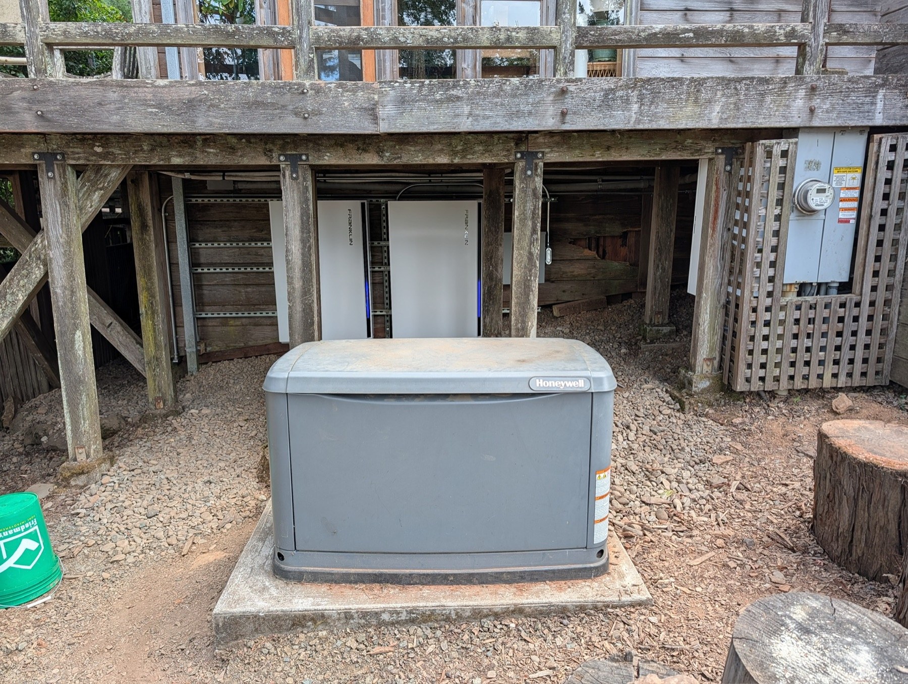 Generator positioned near two FranklinWH batteries